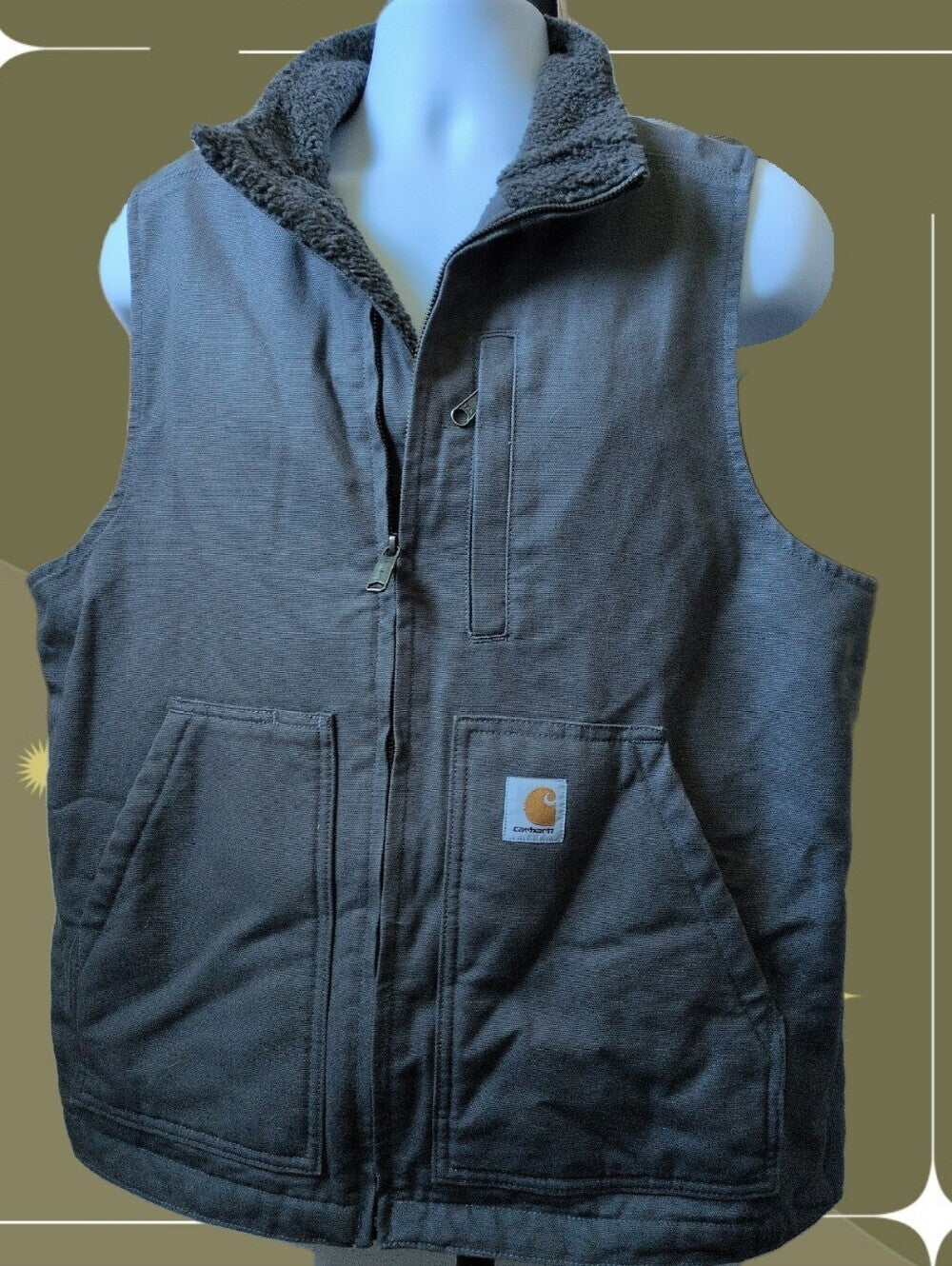 Sherpa Lined Carhartt Vest In Gravel Gray  - Medium