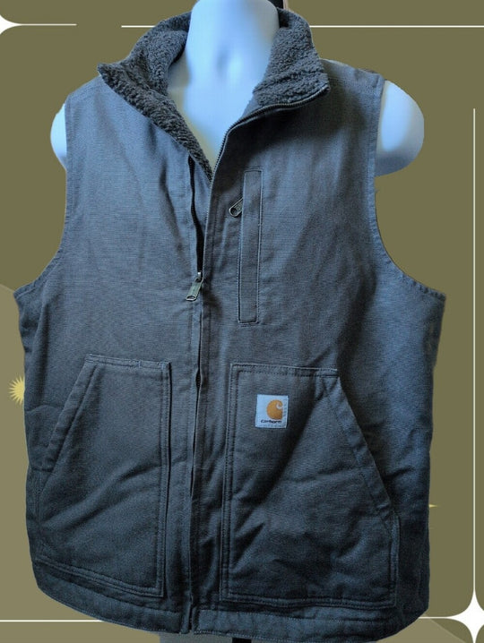 Sherpa Lined Carhartt Vest In Gravel Gray  - Medium