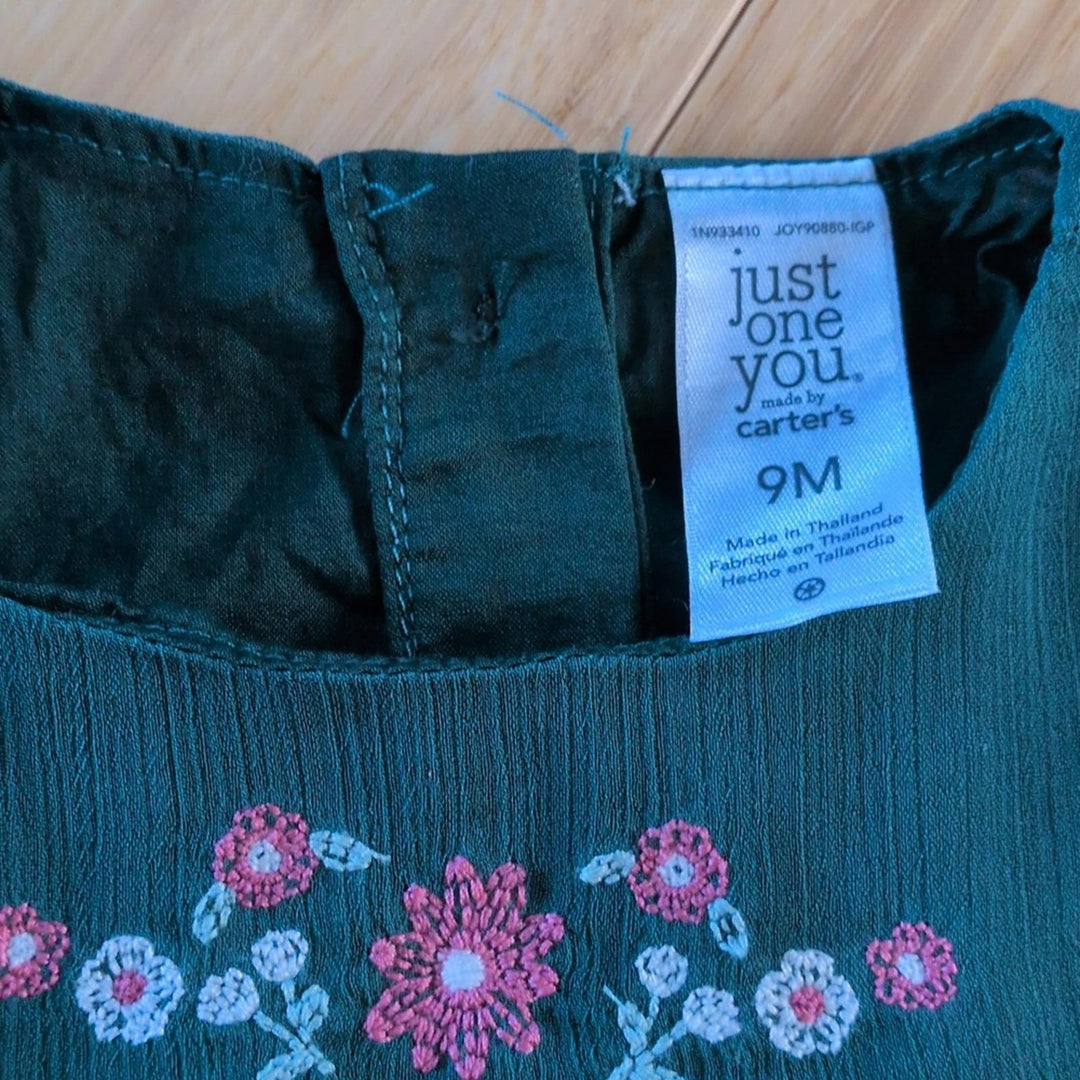 Carter's Just One You Girls Green Long Sleeve Dress. - 9 - 12 Months