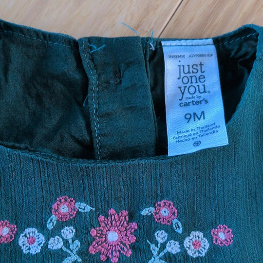 Carter's Just One You Girls Green Long Sleeve Dress. - 9 - 12 Months