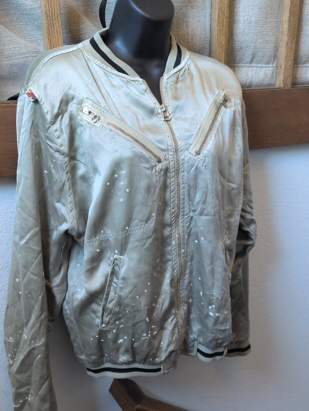 FREECITY Light Green Paint Splatter Bomber Jacket - Small