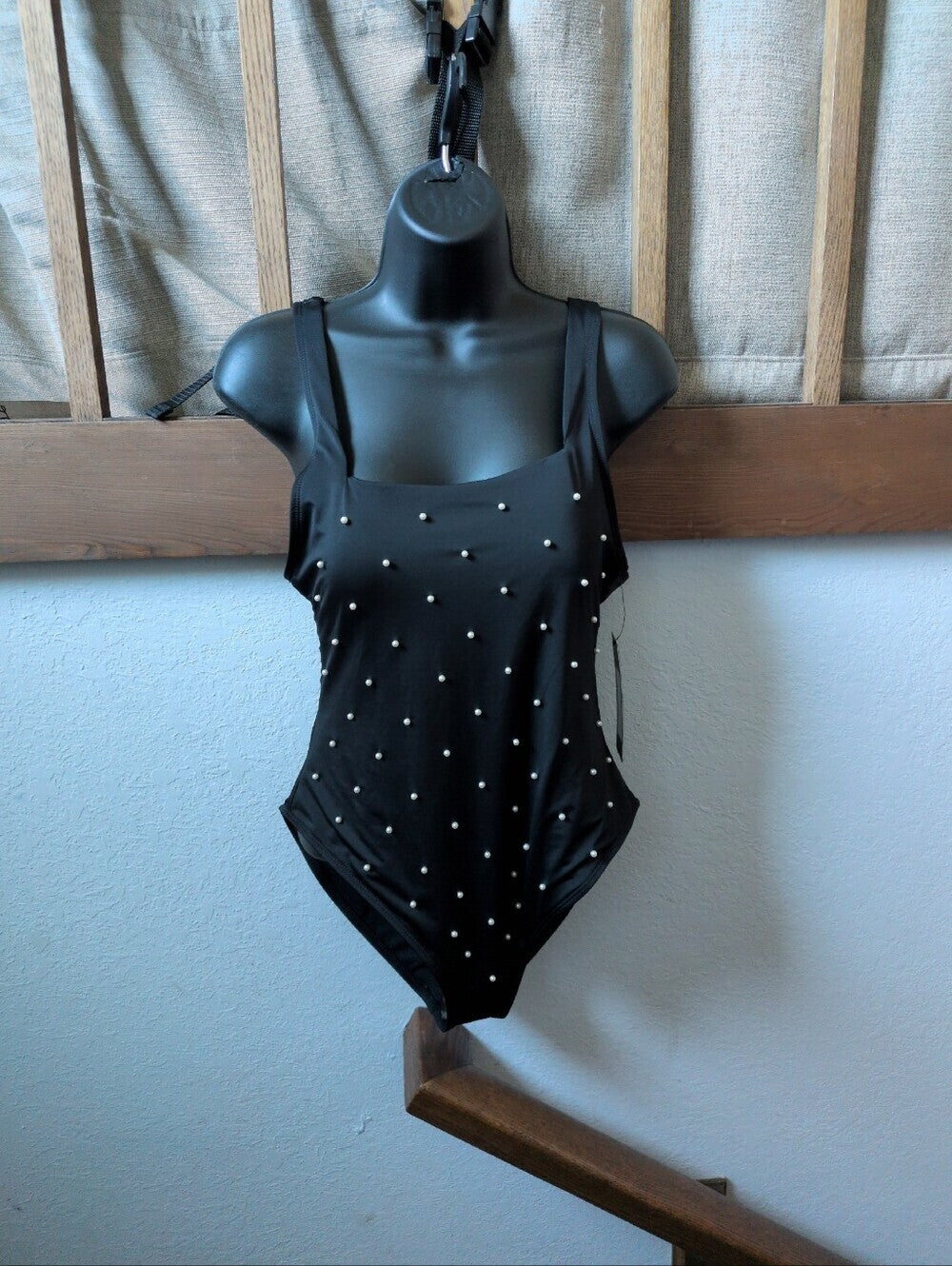 Bebe Black And Pearl One Piece Swimsuit Size L