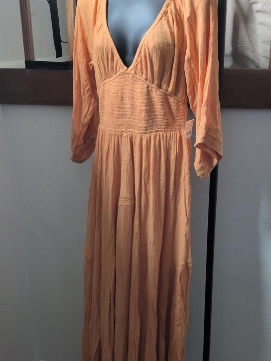 Free People Free Est Maxi Dress In Golden Earth Orange - Medium