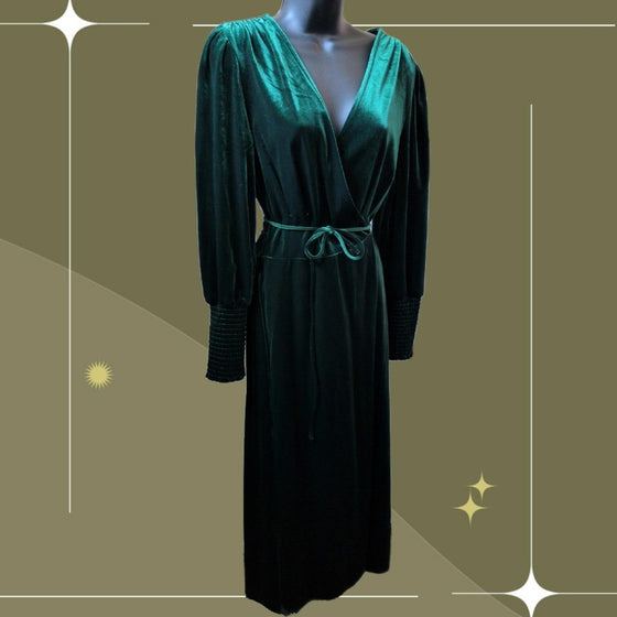 Nordstrom Belle And Bloom Green Velvet Wrap Dress - Large