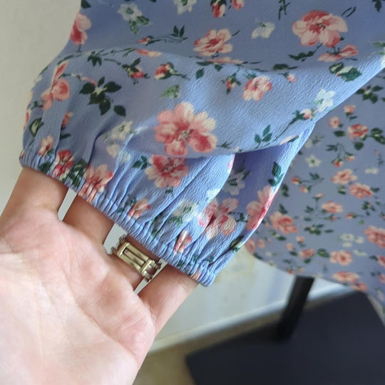 Abercrombie Floral blue mini long sleeve tie front dress