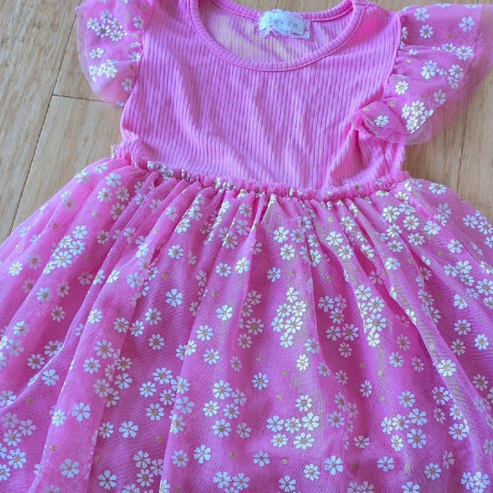 Girls Btween Pink Tulle Floral Dress - 5