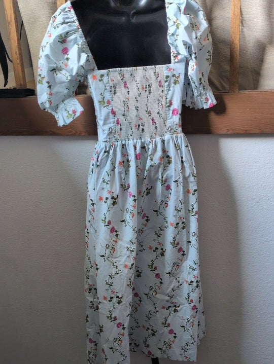 Hill House Ophelia Short Sleeve Nap Dress In Pond Floral - XS