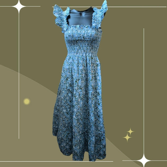 Hill House Home Ellie Blue Basket Weave Floral Nap Dress - Extra Small