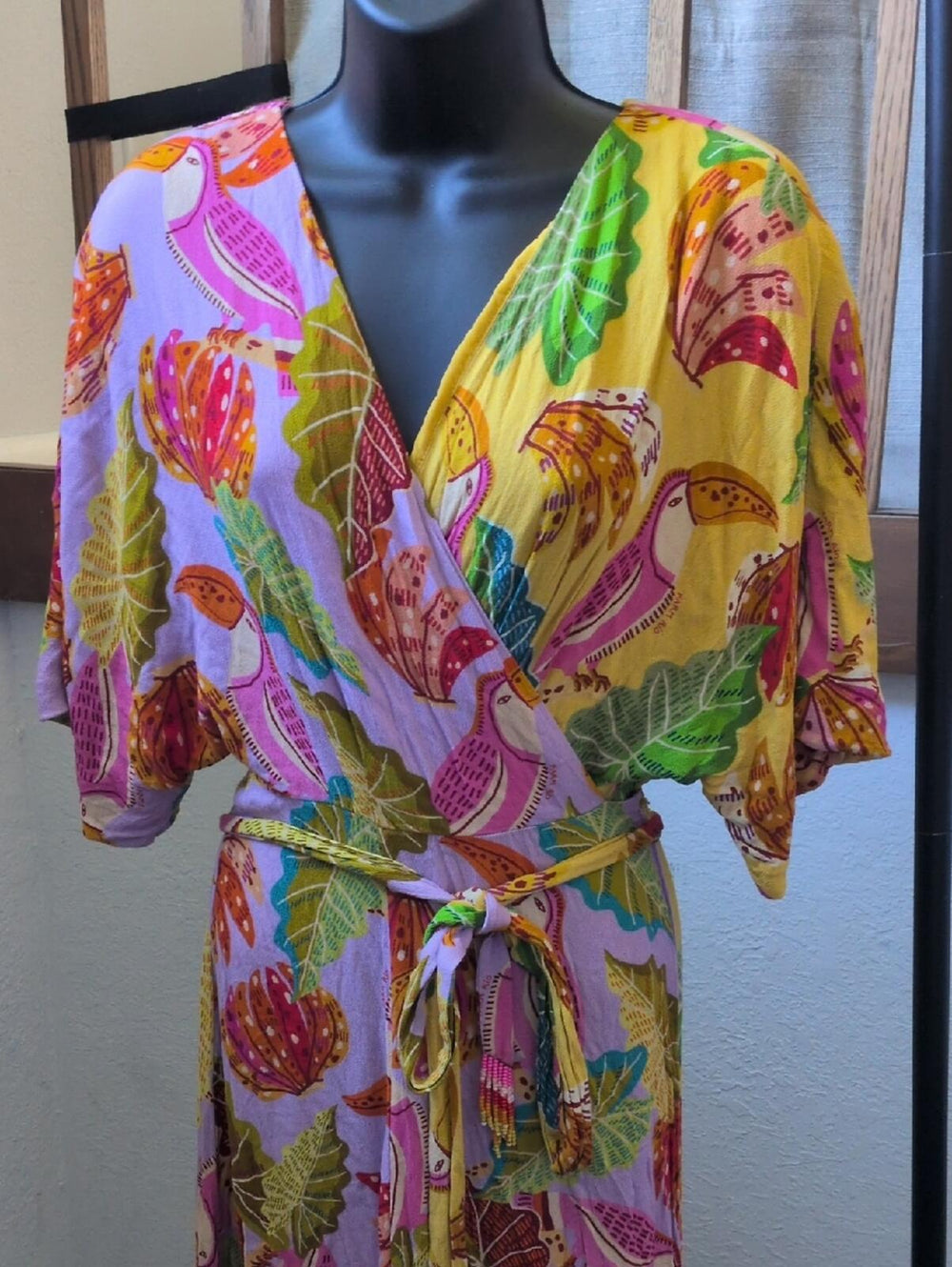 Farm Rio Mixed Beaks And Bananas Wrap Dress - Medium