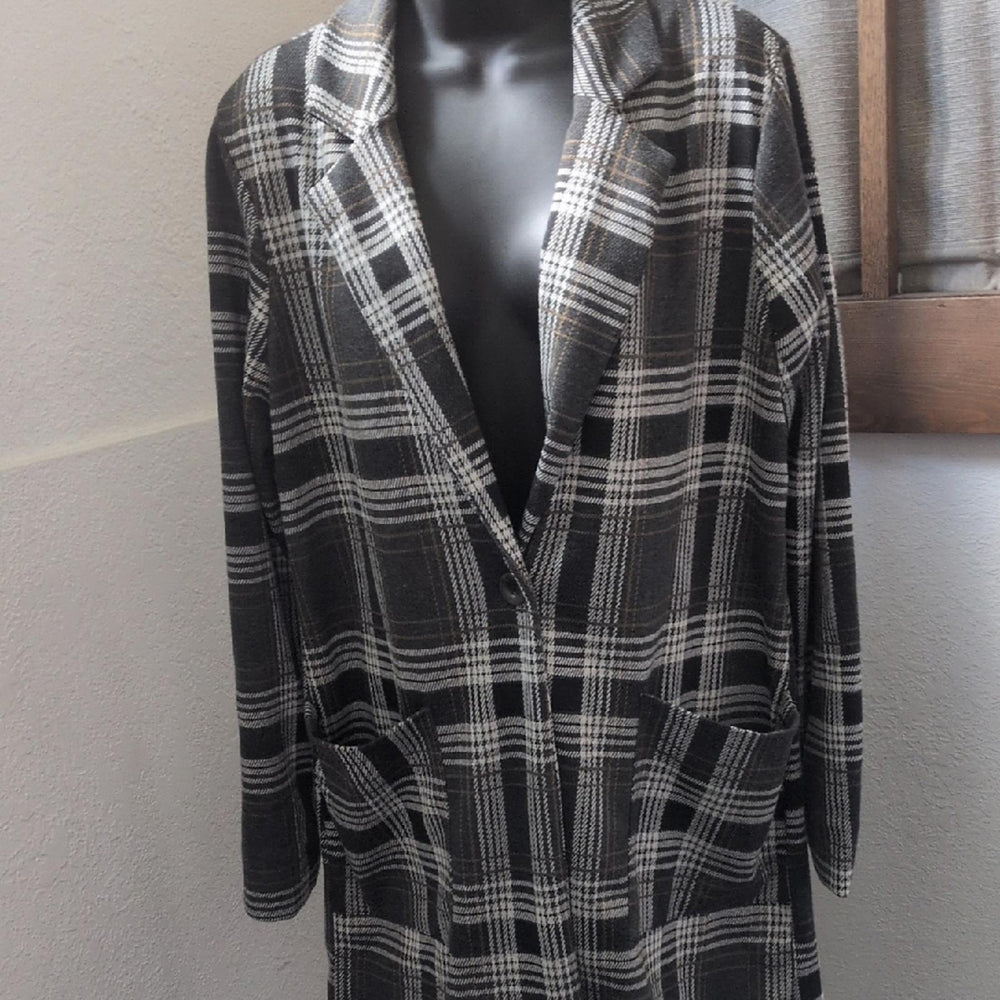 Philosophy Lightweight Plaid Longline Sweater Coat - Medium