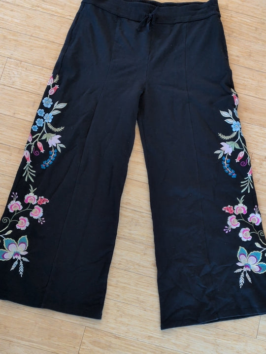 Johnny Was Drawstring Embroidery Wide Leg Pant Size XL