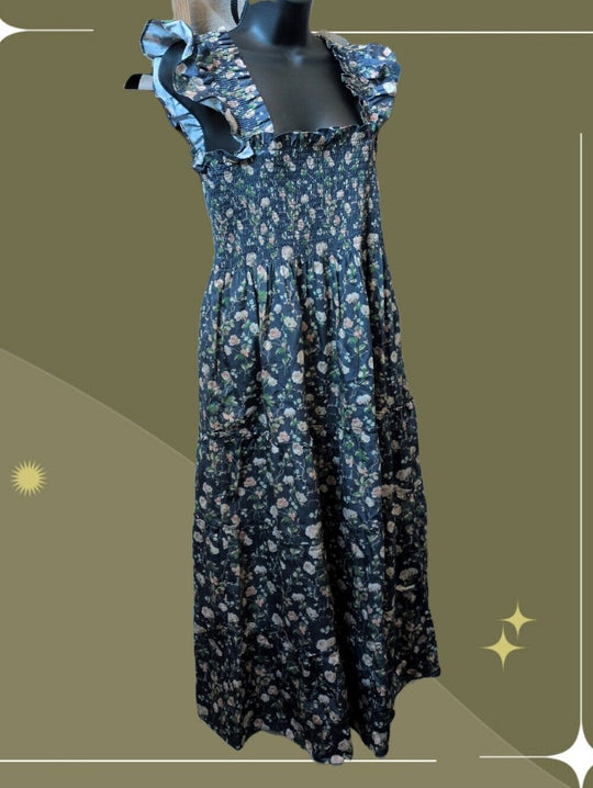 Hill House Ellie Navy Bluebonnet Floral Nap Dress - Large