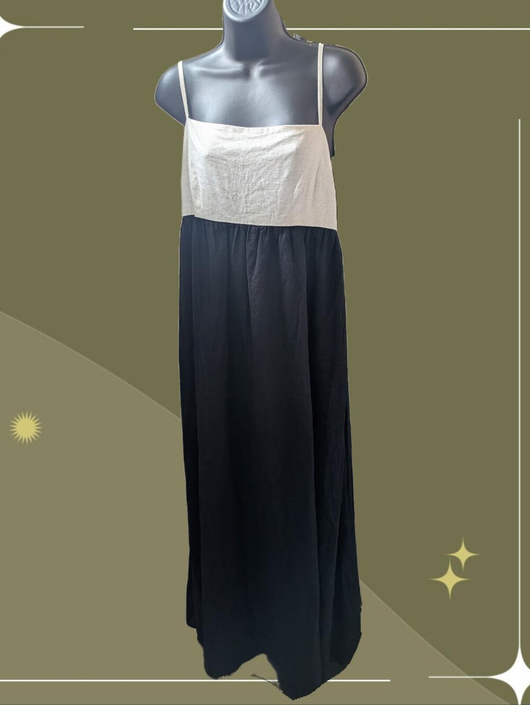 Abercrombie And Fitch Tie Back Maxi Dress In Creme And Black  - Large