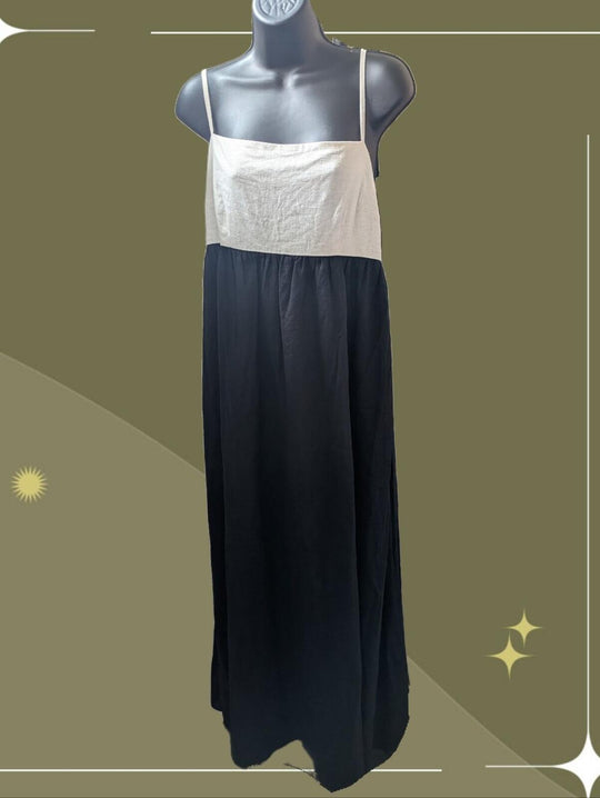 Abercrombie And Fitch Tie Back Maxi Dress In Creme And Black  - Large