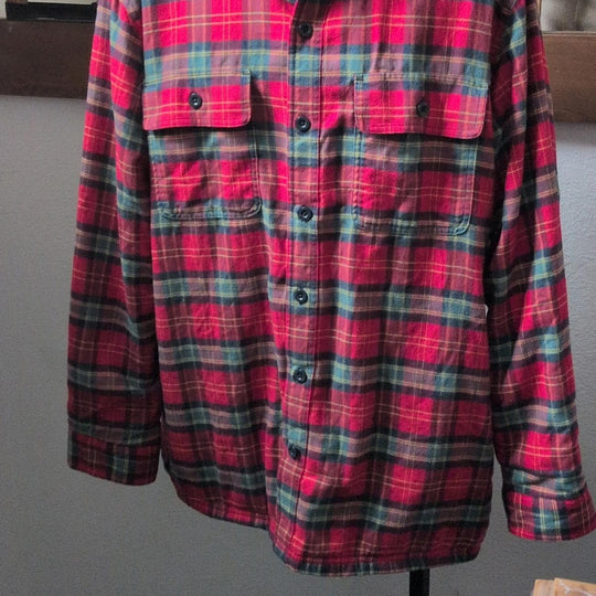 LL Bean Fleece Lined Flannel Shirt In Holiday Nautical Red -  XL