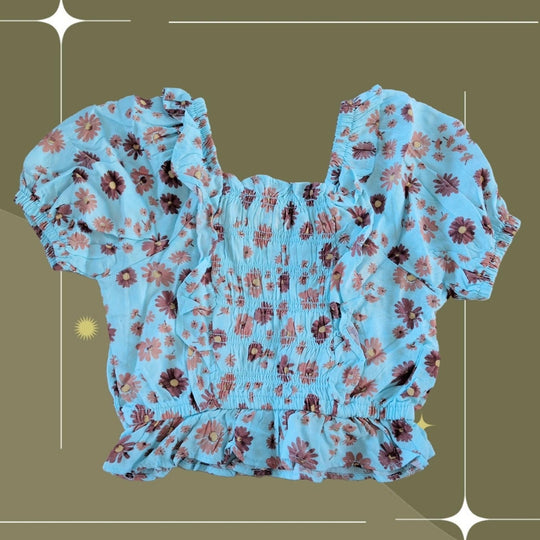 Girls Lemon Kiss Cropped Floral Shirt - Girls 4