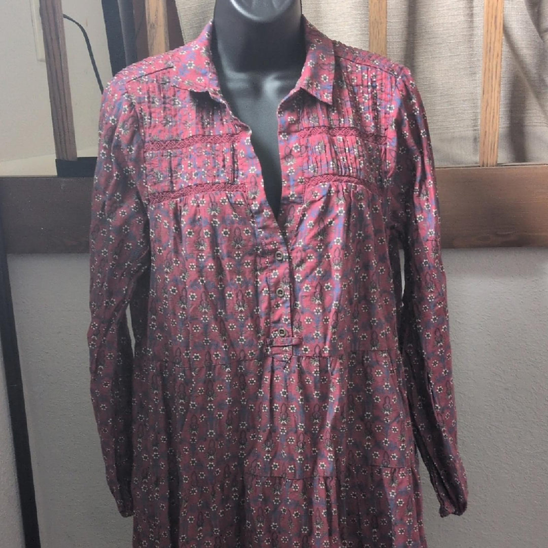 Anthropologie Diyana Tiered Tunic Dress In Burgundy Floral  - Large