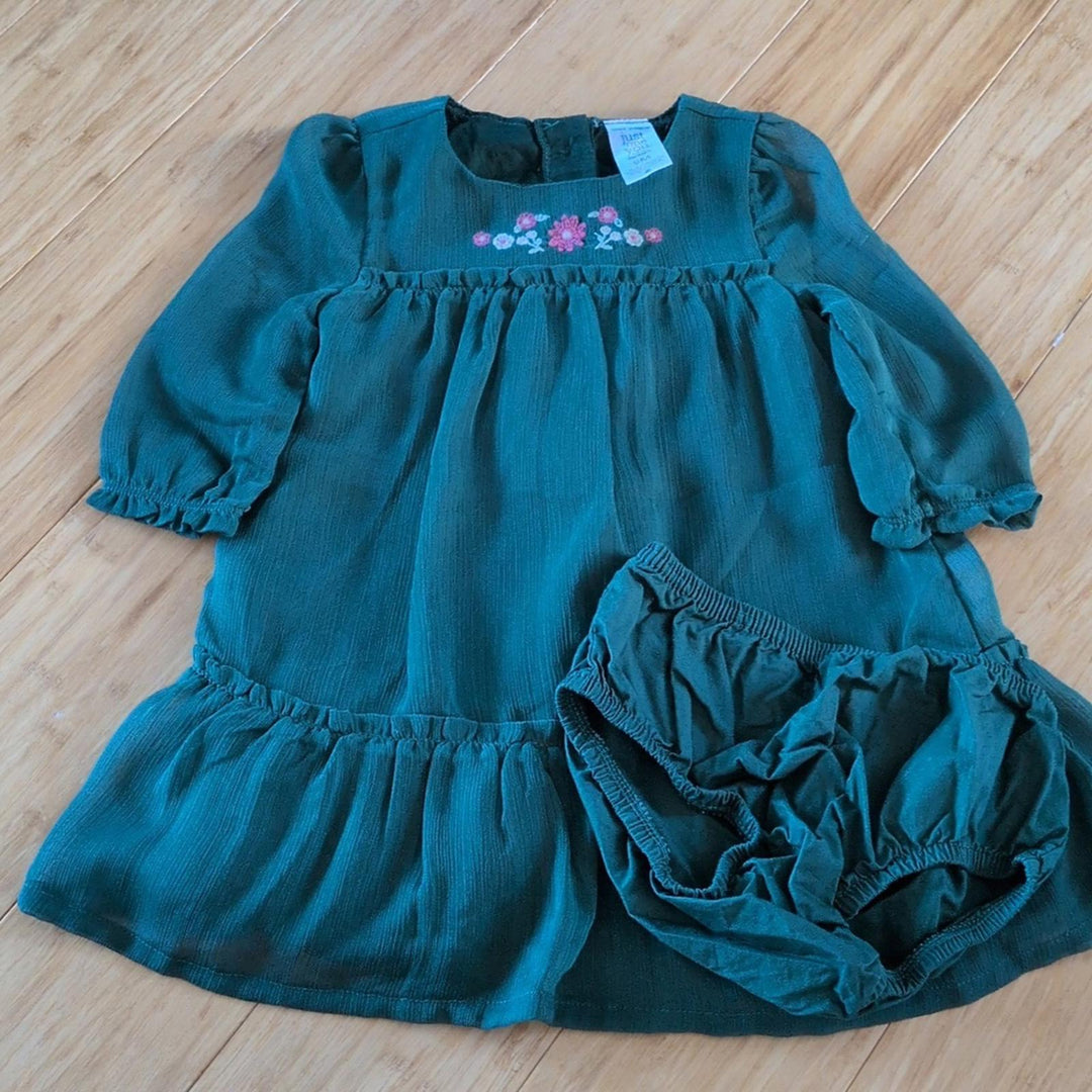 Carter's Just One You Girls Green Long Sleeve Dress. - 9 - 12 Months
