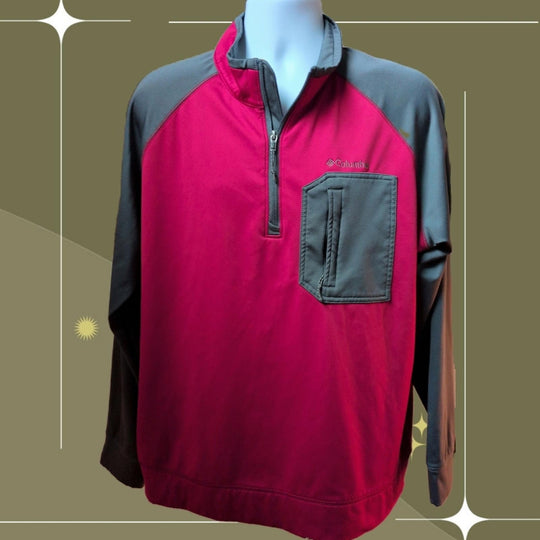 Columbia Quarter Zip Sweater In Red/Gray - Large