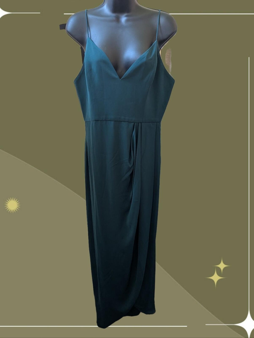 Shona Joy Draped Satin Midi Dress In Seaweed - US 10
