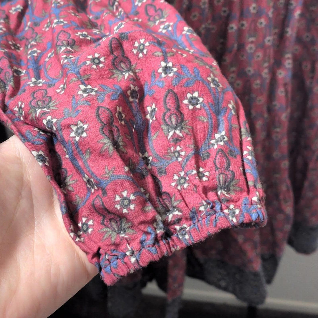 Anthropologie Diyana Tiered Tunic Dress In Burgundy Floral  - Large