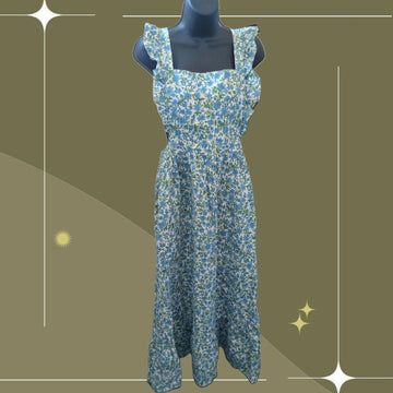 Pink City Prints Vintage Lolita Pinafore Dress in blue Floral - Medium