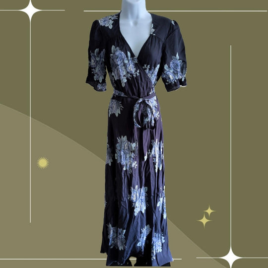 Reformation Blue Rose Wrap Dress