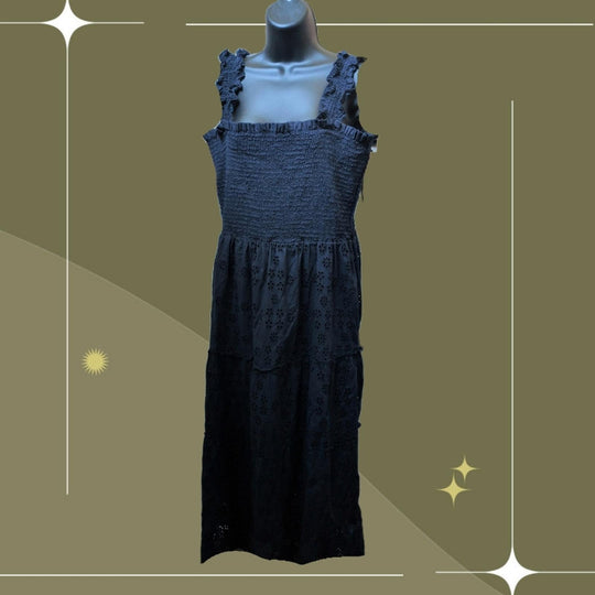 Quince Organic Cotton Eyelet Smocked Midi Dress
