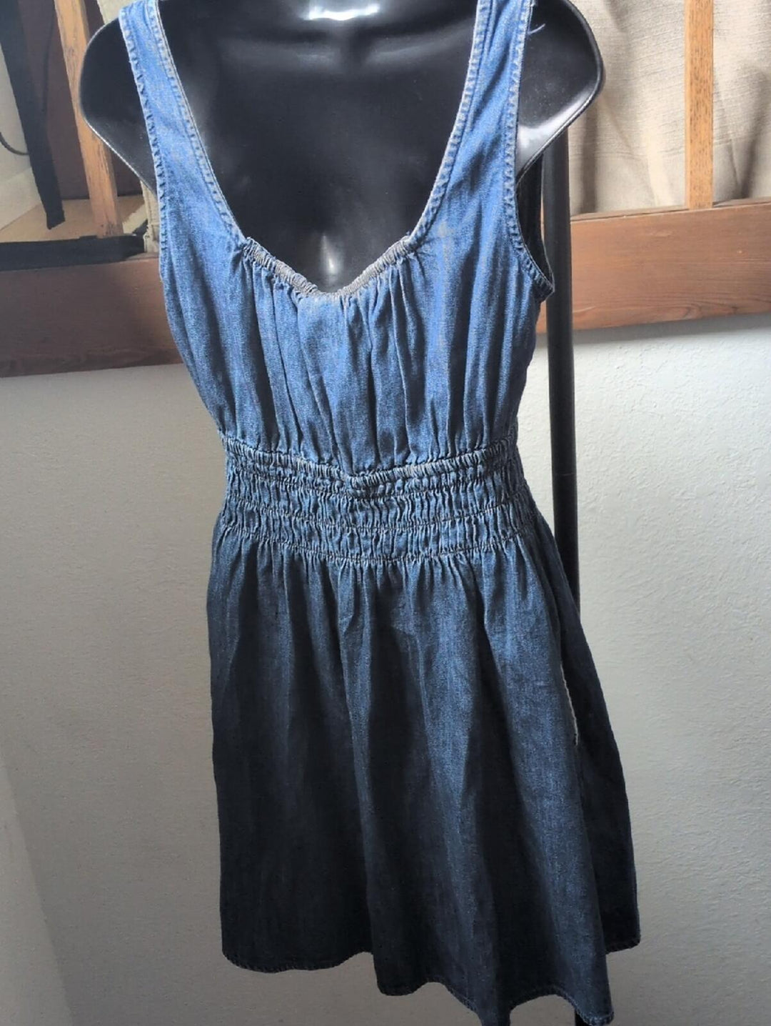 Gap Denim Tie-Front Smocked Waist Mini Dress - S