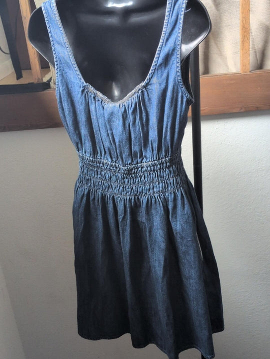 Gap Denim Tie-Front Smocked Waist Mini Dress - S