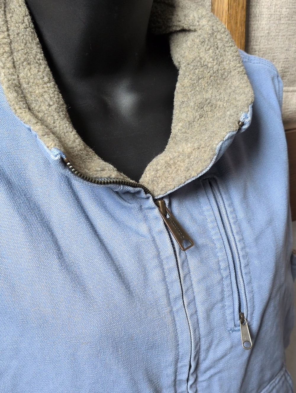 Light blue vintage Carhartt women's sandstone/duck canvas sherpa-lined Vest  - Small