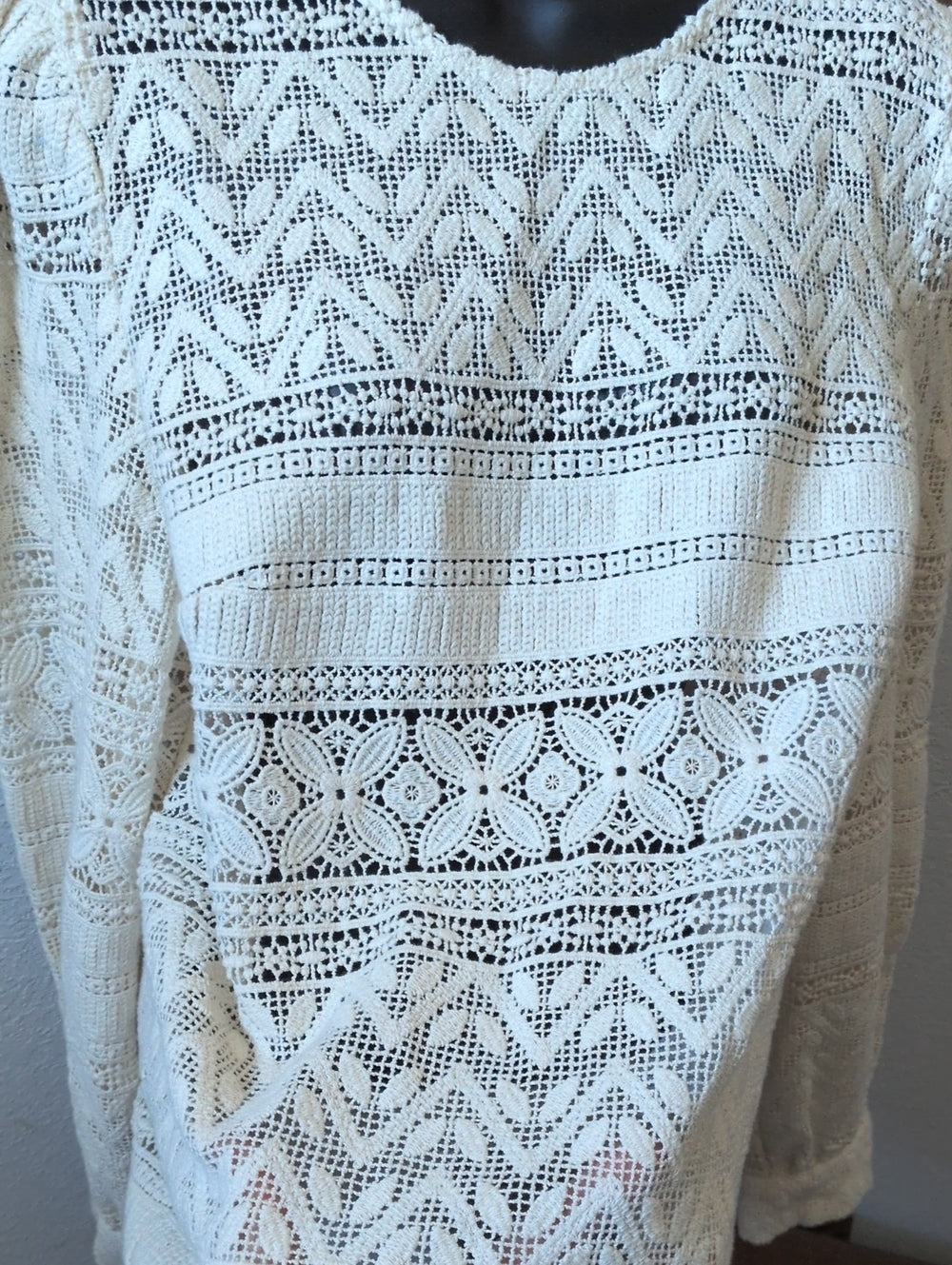 Sézane Long Sleeve Crochet Ecru Blouse Size 40