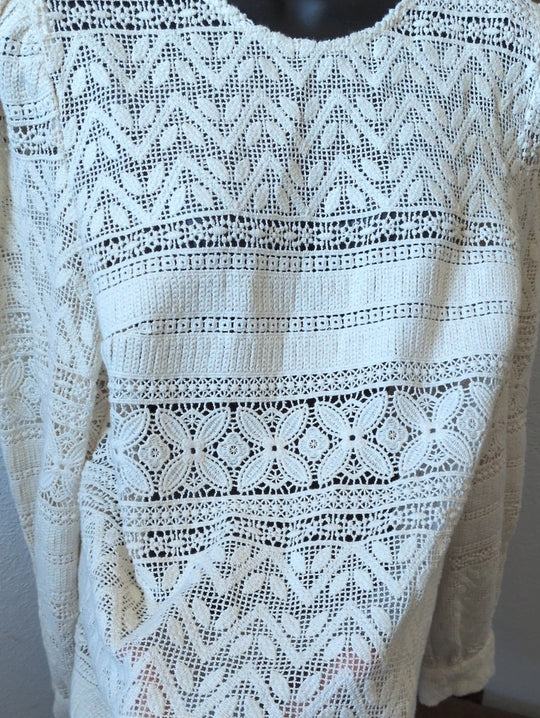 Sézane Long Sleeve Crochet Ecru Blouse Size 40