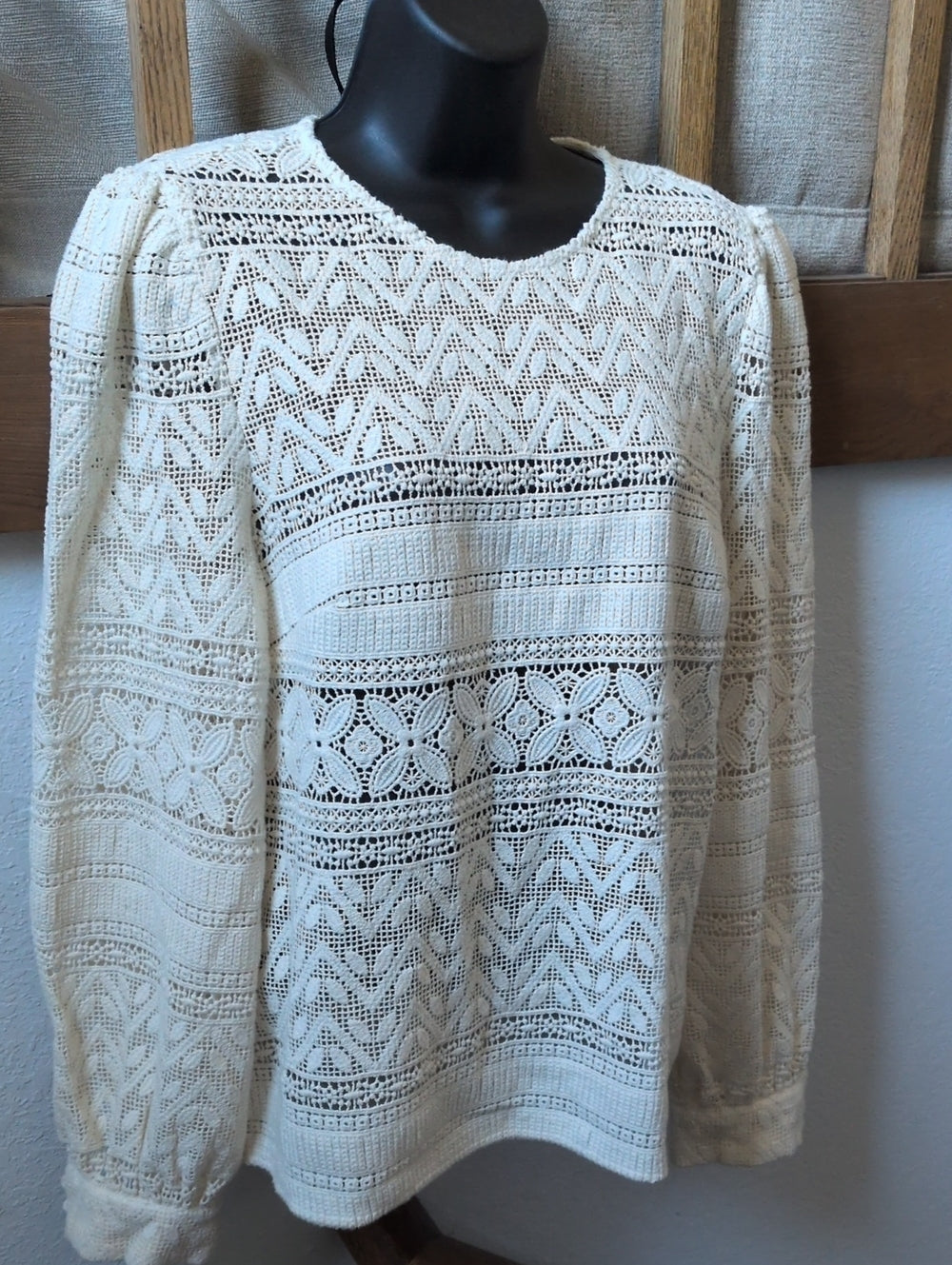 Sézane Long Sleeve Crochet Ecru Blouse Size 40