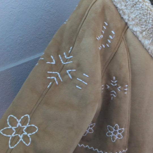 Driftwood Faux Suede Hand Embroidered Style Jacket - Small