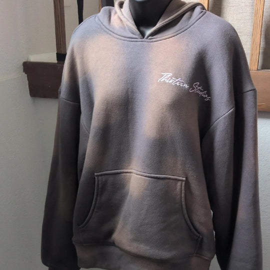 Thirteen Studios Double Layered Hoodie Black Acid Washed