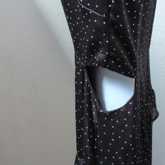 Isalis Cut Out Asymmetrical Midi Dress In Black Polka dot