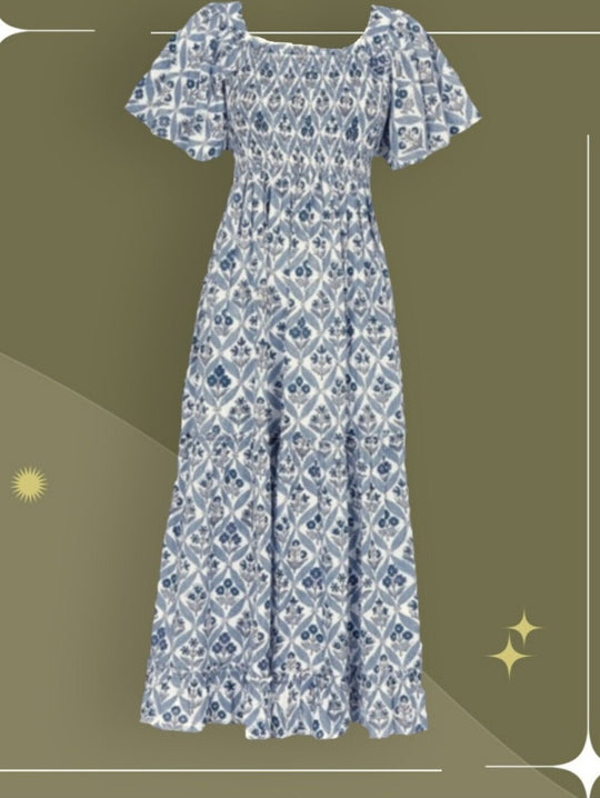 Pink City Prints Sky Blue Trellis Floral Lolita Maxi Dress - Medium