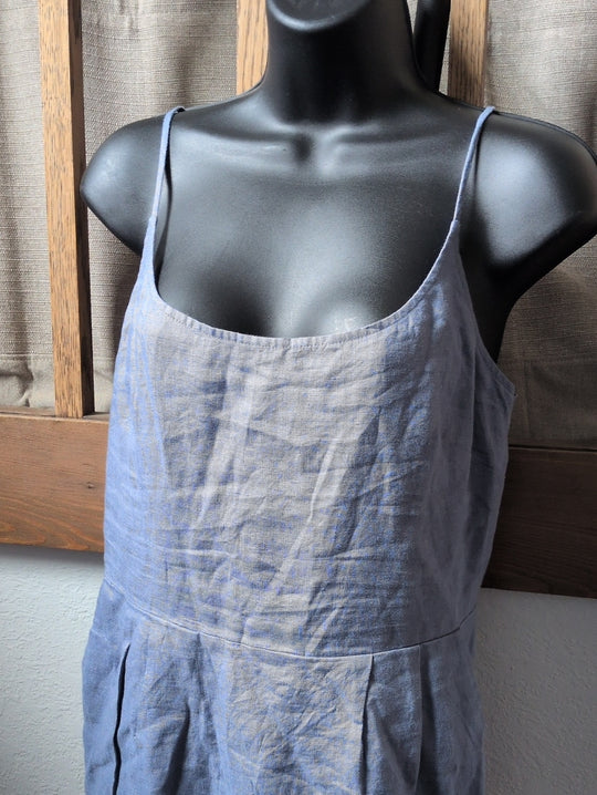 Quince 100% European Linen Scoop Neck Midi Dress In Moonstone Blue - Small
