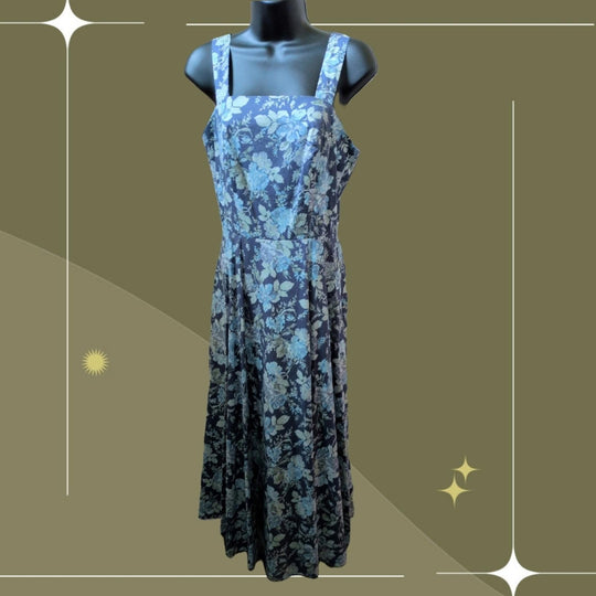Laura Ashley Blue Floral Button Back Dress - US 8