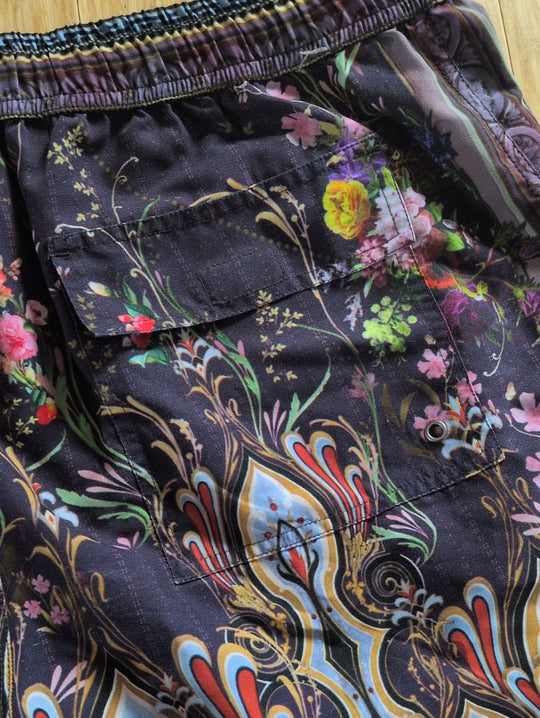 Camilla Purple Paisley Flamenco Style Men's Board Short  - Large