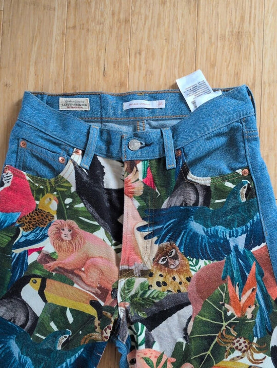 Levi's X Farm Rio Canopy Collage Ribcage Straight Denim Jeans Size 26