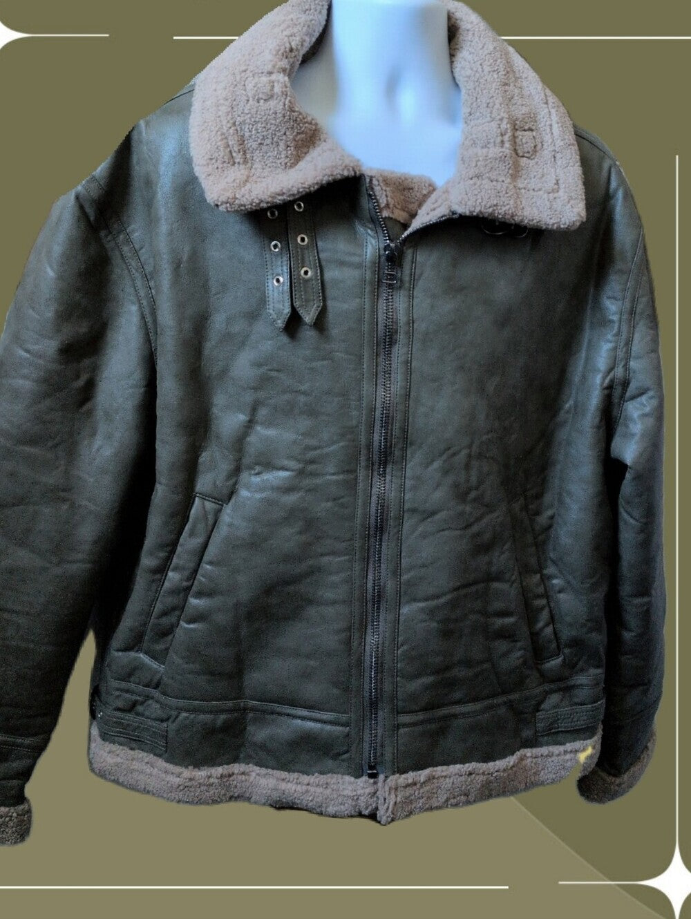 'Madden'  olive Vegan Shearling Aviator Jacket from House of CB - Large