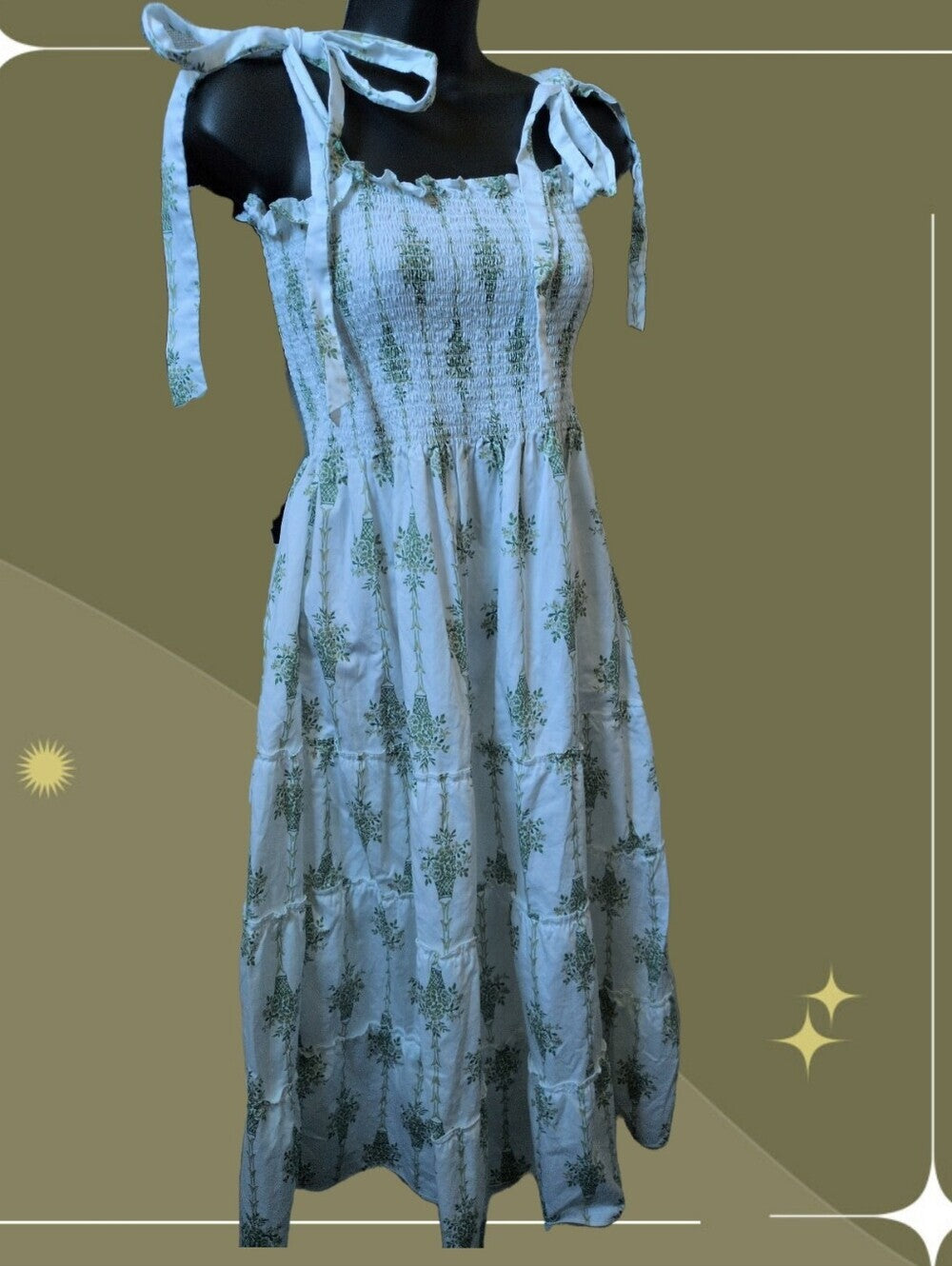 Hill House Home Ribbon Ellie Nap Dress In Green Basket Trellis Floral Size L