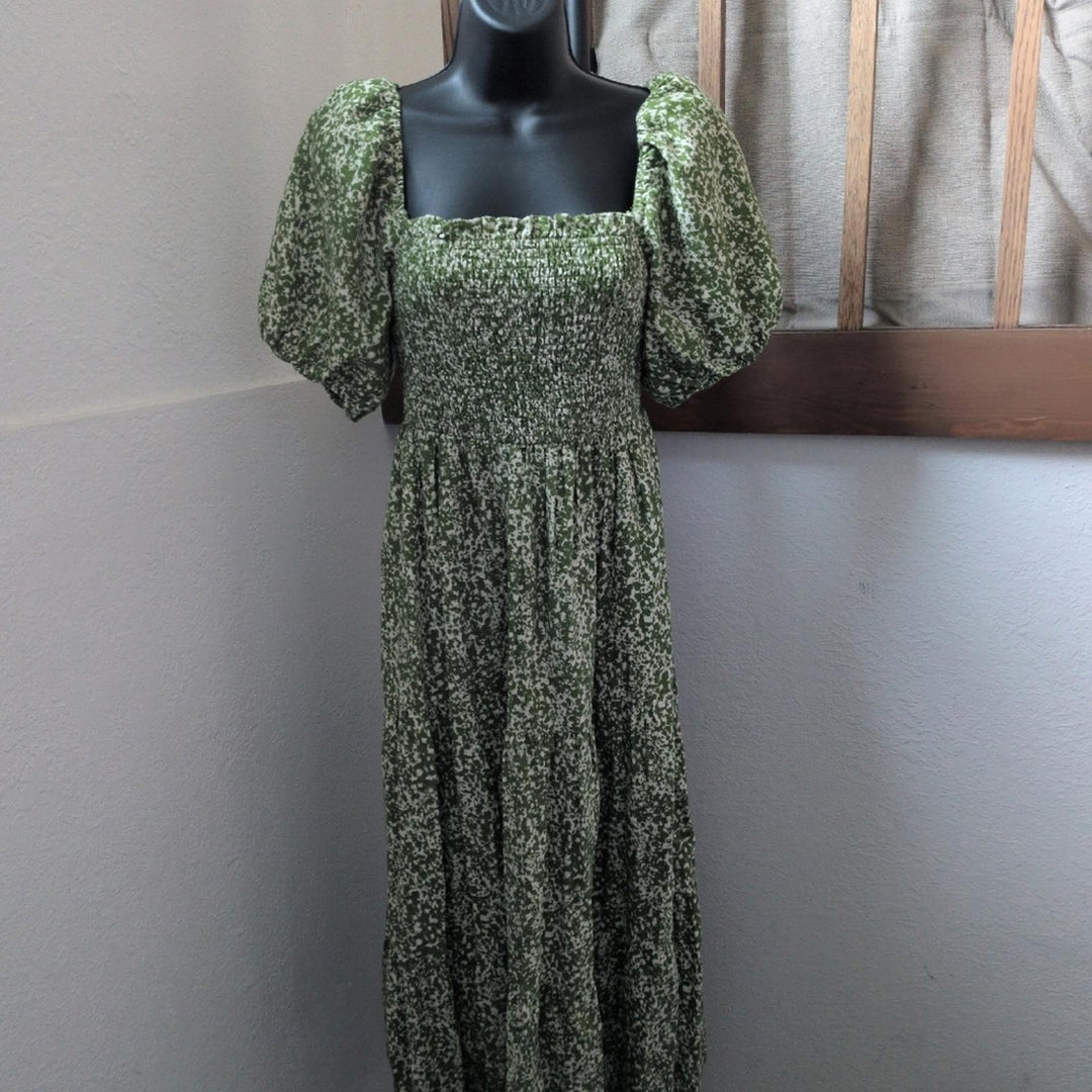 Abercrombie & Fitch smocked bodice linen-blend midi dress - Medium