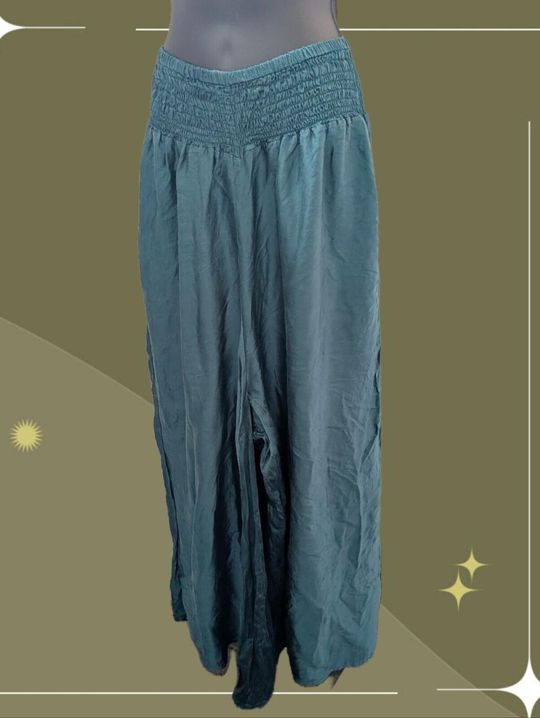Kantha Bae Silky Emerald Palazzo Wide Leg Pant Osfm