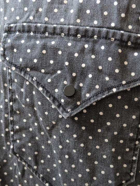 Man X One Teaspoon Men's Gray And White Dot Denim Snap Down Western Shirt -  M