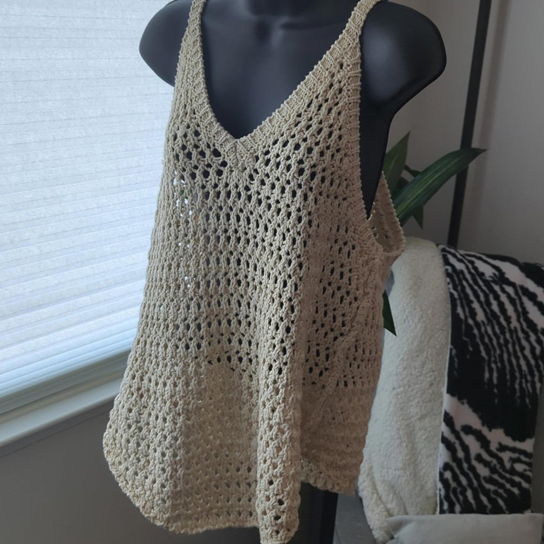 FP Beach Dune fauxchet crochet style sweater tank