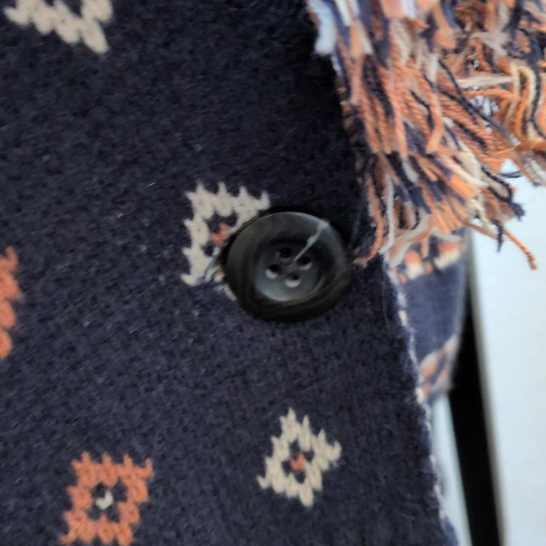 Pendleton Fringe Shawl Geometric Navy Cardigan - Large