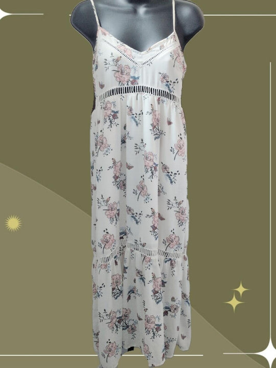 Abercrombie And Fitch Creme Bird And Butterfly Floral Maxi Dress - XSP